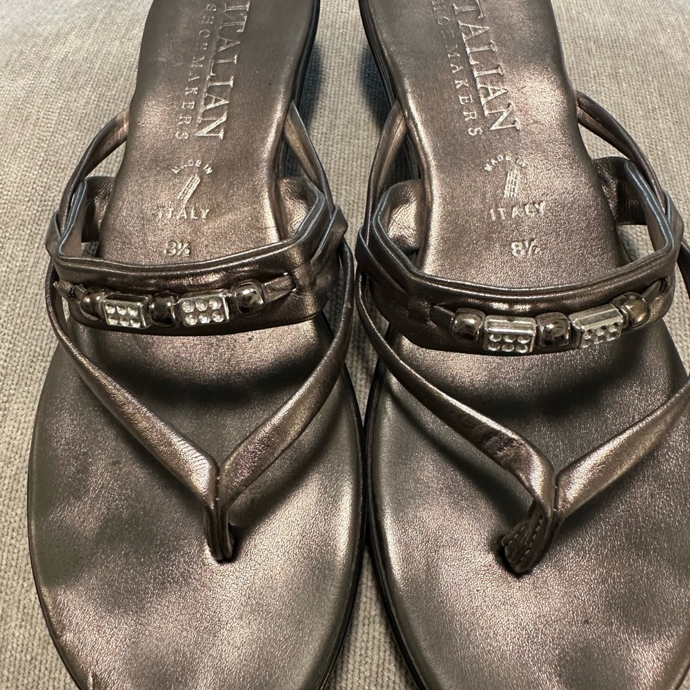 Italian Pewter Metallic Sandals